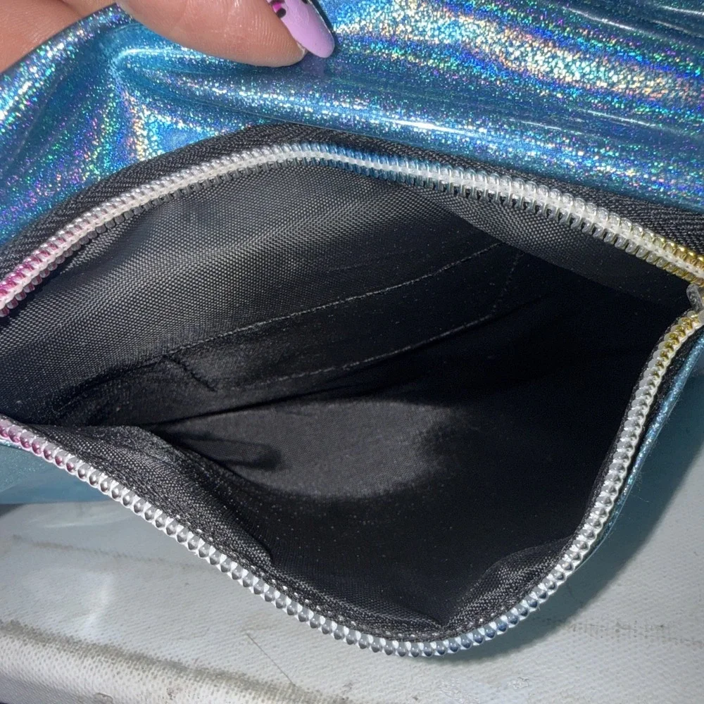 SoJourner Holographic Fanny Pack Belt Bag Blue Purse 90's Metallic Zip Pockets